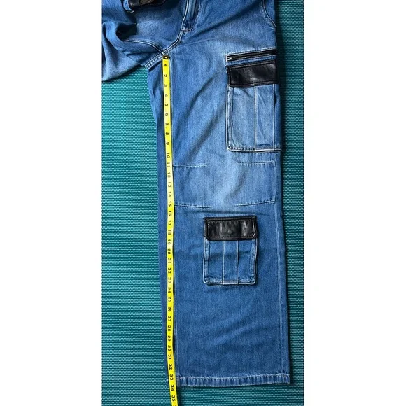 Alice + Olivia Joette Combination Vegan Leather Cargo Jeans - Picture 13 of 15